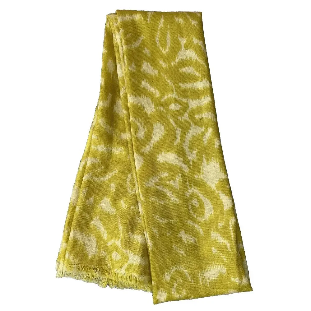 Boden Wool Scarf Women’s One Size 72 in x 22 in Yellow / Cream Abstract Design